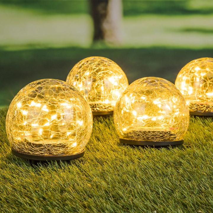 Actual product image HI Solar-Kugelleuchten Crackle Glas mit Erdspiess, 8er-Set