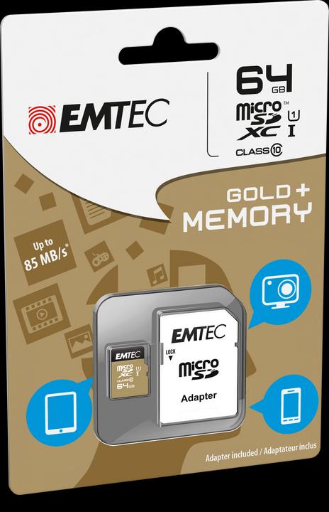 Produktbild Emtec Gold+ (64 GB, microSDXC, U1, UHS-I)
