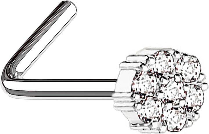 Actual product image Star Piercing Nasenstecker gewinkelt silber Blume mit Kristall (Brass, Surgical steel 316L)