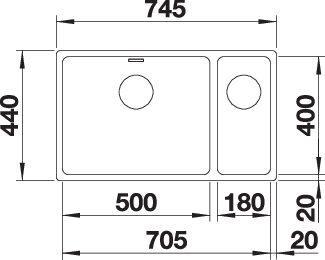 Productafbeelding Blanco Andano 500/180-U (Onderbouw gootsteen, 74.50 cm, 44 cm)