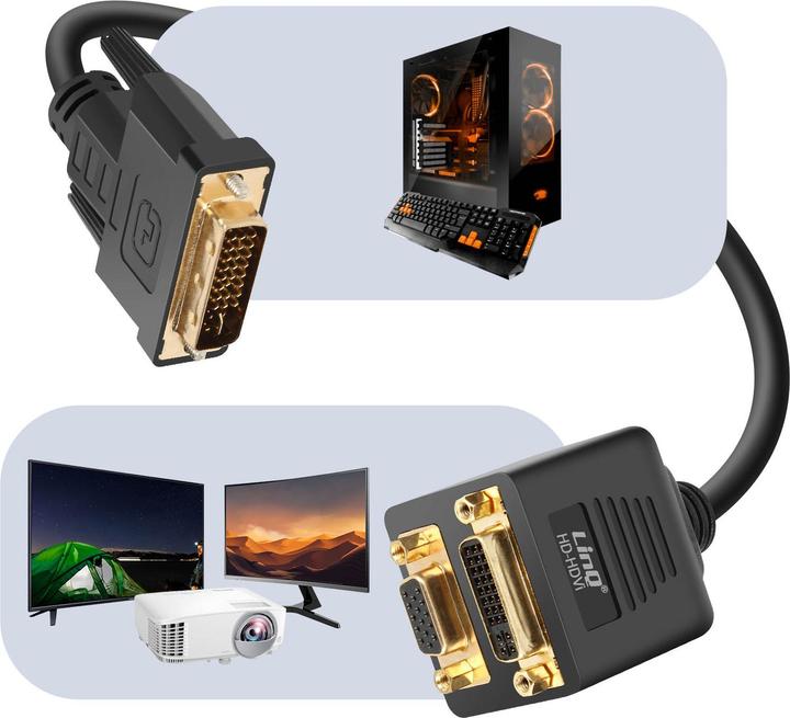 Actual product image LinQ Video adapter DVII plug to VGA socket and DVII socket (HDMI, VGA, 33 cm)