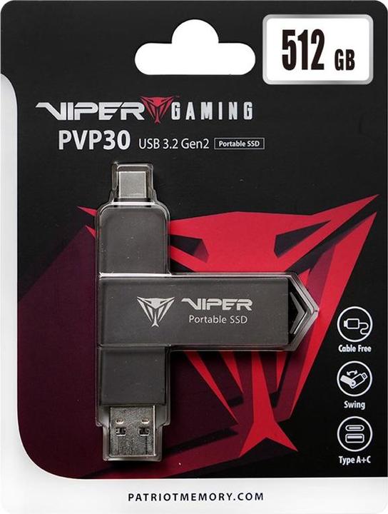 Actual product image Patriot Dysk SSD PVP30 512GB 1000MB/s USB Duo A+C 3.2 Gen2 Alu (512 GB)