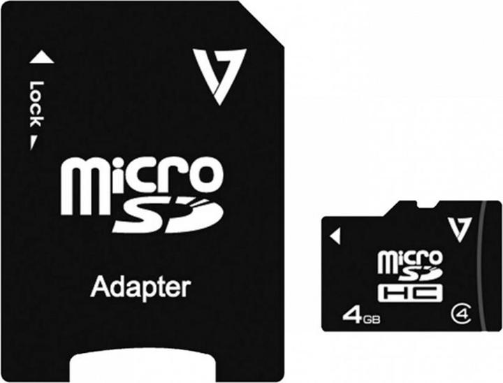 Actual product image V7 Micro SDHC Class 4 and adapter (4 GB, SDHC)