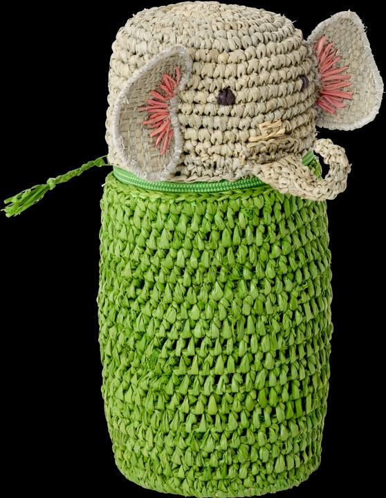 Image du produit Rice - Raffia Crocheted Pencil Case/Purse - Elephant Shape - Green