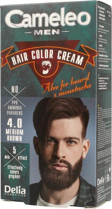 Actual product image Delia Cosmetics Cameleo - Men Hair Colour Cream hair. beard and mustuch paint 4.0 Medium B (4.0 Medium Brown)