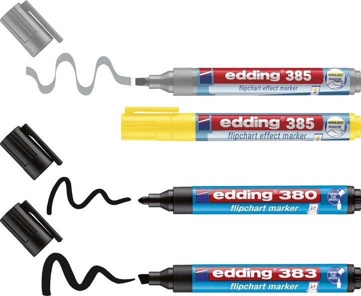 Produktbild Edding 385/380/383 Flipchart-Marker farbsortiert 1,0 - 5,0 mm, 4 St. (Mehrfarbig, 5 mm, 4 x)