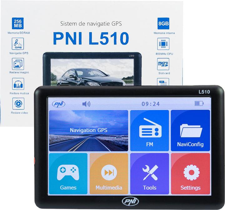 Actual product image PNI GPS navigation system L510 5-inch screen, 800 MHz, 256 MB DDR2, 8 GB internal memory, FM-S (5")