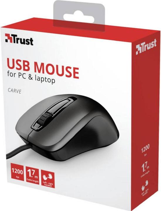 Actual product image Trust Carve Mouse USB Type-A Optical 1200 DPI Ambidextrous (Cable)