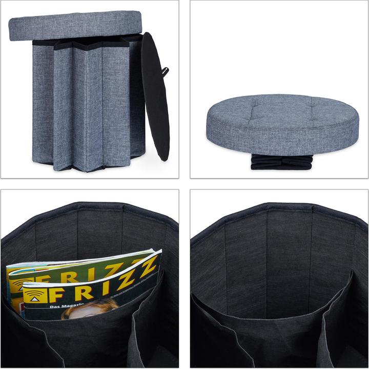 Actual product image Relaxdays Round Storage Ottoman Size M