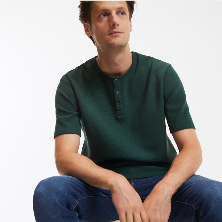 Image du produit La Redoute Collections Haut en forme de t-shirt avec encolure ronde et petite patte de boutonnage (L)