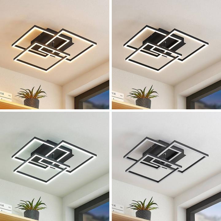 Produktbild Lindby Qiana LED-Deckenlampe CCT, eckig, schwarz (1600 lm)