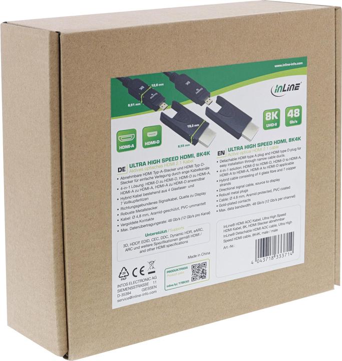 Produktbild InLine HDMI AOC Kabel, Ultra High Speed HDMI Kabel, 8K4K, schwarz, 10m (15 m, HDMI)