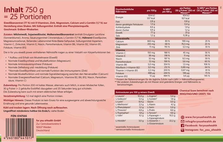 Valori nutrizionali e ingredienti For You proteine isolate del siero del latte - yogurt al lampone (Rabarbaro alla fragola, 1 pz., 750 g)