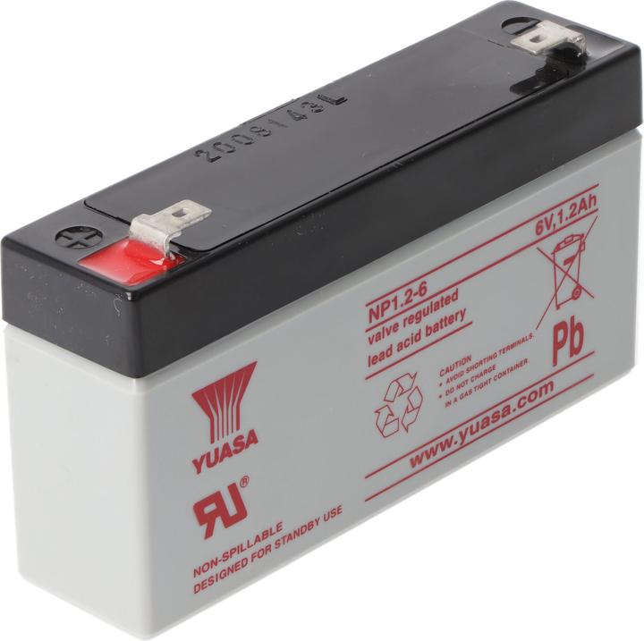 Produktbild Yuasa NP1.2-6 Akku Blei PB 6.0 Volt 1200mAh mit 2 Faston 4,8mm Steckkontakten