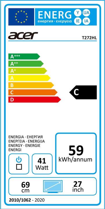 Energie-Label Acer T272HL Touch-Monitor (1920 x 1080 Pixel, 27")