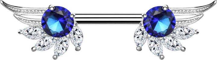 Immagine prodotto Star Piercing Barbell silber Engelsflügel mit Kristall blau (Acciaio chirurgico 316L, Ottone)