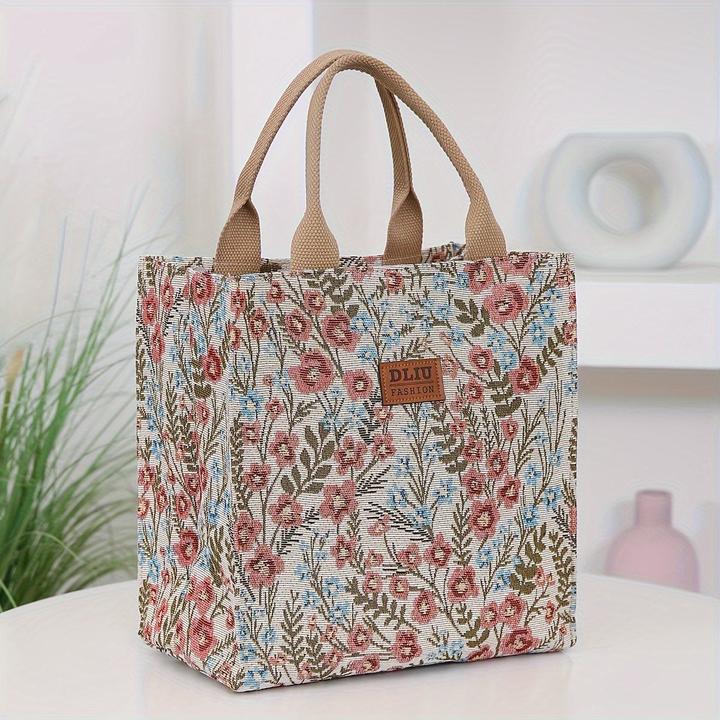 Only-Bags.Store Vintage Floral Nylon Tote Bag mit Reissverschluss, faltbare Top-Griff Handtasche für Pendeln und