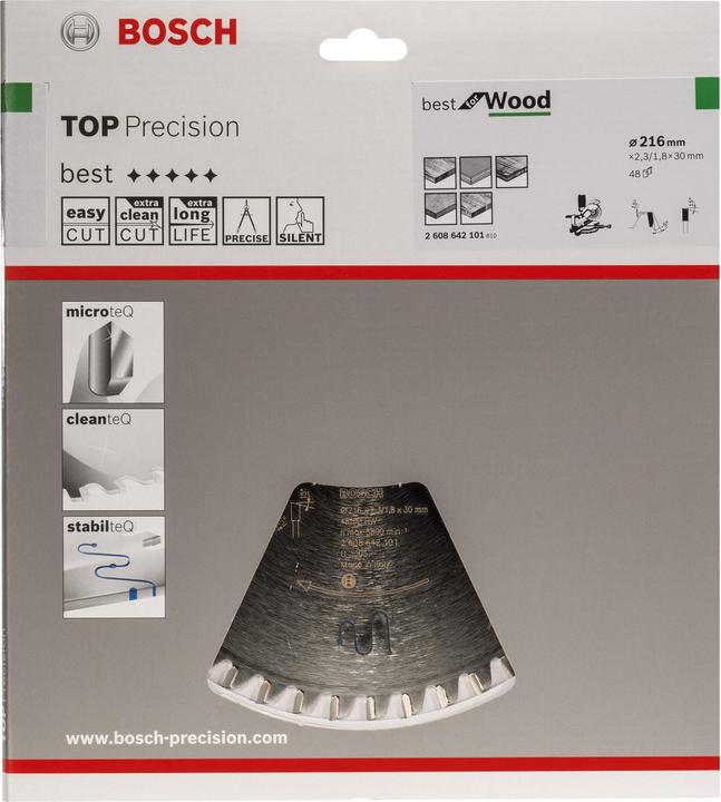 Image du produit Bosch Professional Zubehör Lame de scie circulaire Top Precision Best for Wood, 216 x 30 x 2,3 mm, 48