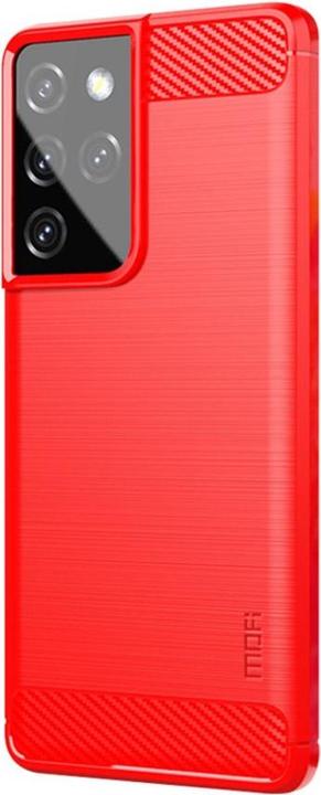 Produktbild Cover-Discount Galaxy S21 Ultra - Metall Carbon Look Gummi Hülle rot (Samsung Galaxy S21 Ultra)