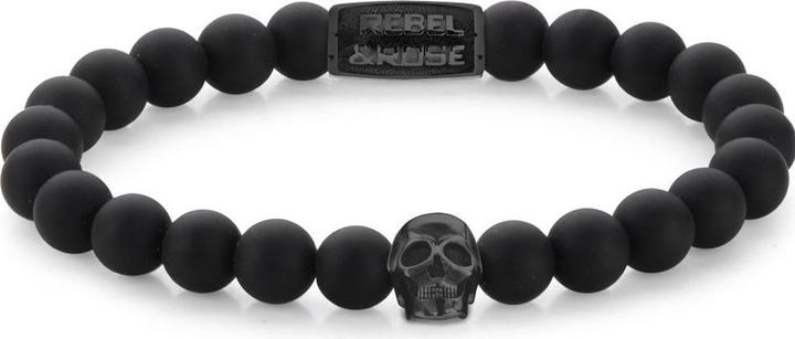 Actual product image Rebel & Rose Bracelet Skull RR-SK004-B-L+ Men (20 cm, Onyx, Stainless steel)