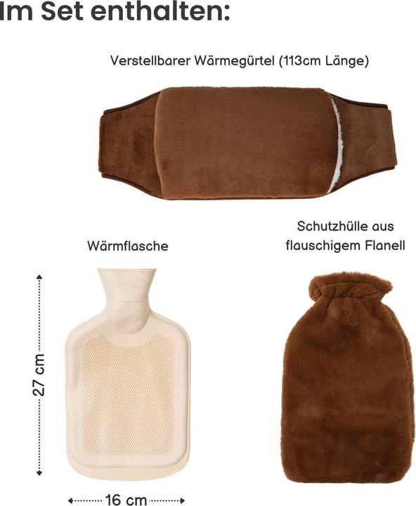 Hermex Wärmegürtel- und Wärmflaschen-Set Handwärmer Bauchwärmer Heizflasche (0.80 l)