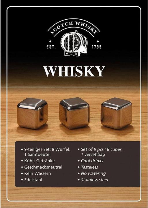 Produktbild G. Wurm Whisky Eiswürfel Set aus Edelstahl, 2,7 cm, 8 Würf (Whisky Steine)