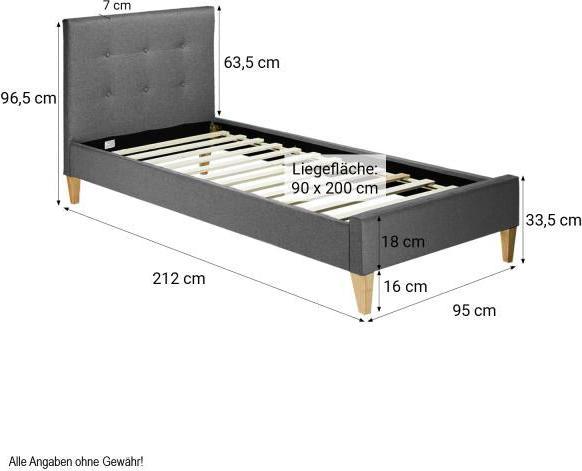Produktbild Homestyle4u Polsterbett mit Matratze und Lattenrost (90x200)