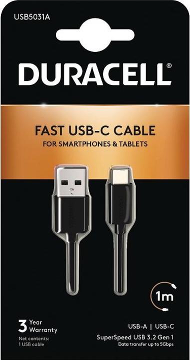 Actual product image Duracell 1M USB Type-C to USB 3.0 Cable (1 m, USB 3.2 Gen 1)