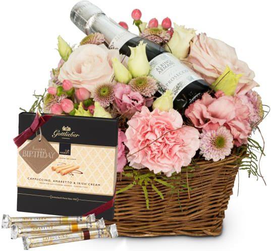 Image du produit Fleurop Fée des fleurs avec prosecco Albino Armani DOC (20 cl) avec gaufrettes Gottlieber Hüppen et étiquett (Arrangement floral)