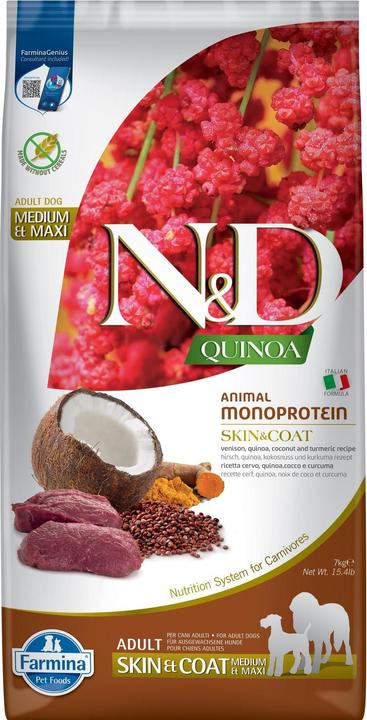 Produktbild Farmina N&D Quinoa Dog Skin&Coat Venison&Coconut Adult Medium&Maxi - Trockenfutter für Hunde - 7 kg (Adult, 1 Stk., 7000 g)