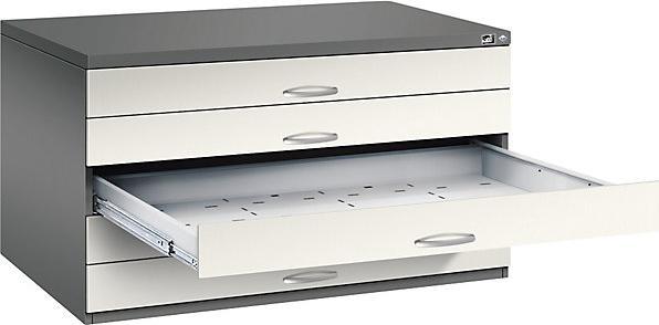 Image du produit C+P Armoire à plans, format A0, 5 tiroirs, hauteur 760 mm, gris volcan / blanc