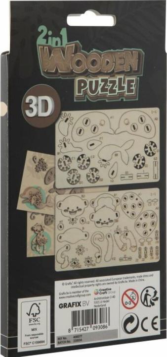 Produktbild Grafix 2-in-1-Holzbausatz 3D-Puzzle - Delphin und Affe (1 Teile)