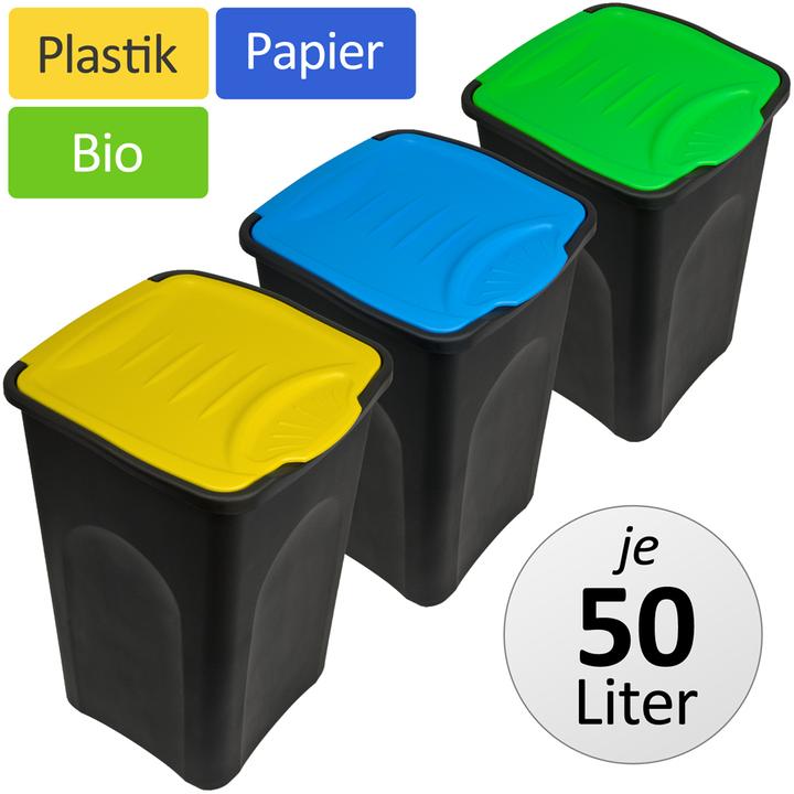 Immagine prodotto Deuba 3 contenitori per rifiuti con coperchio con cernier (50 l)