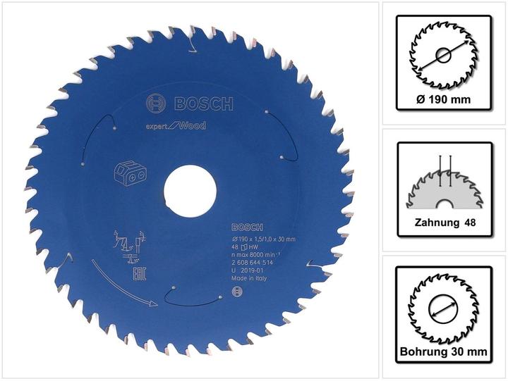 Actual product image Bosch Professional Zubehör Cordless circular saw blade Expert for Wood, 190 x 1.5/1 x 30, 48 teeth