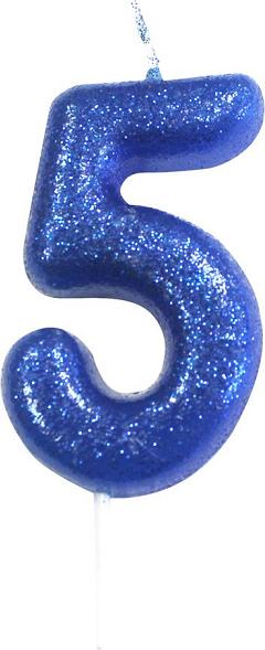 Actual product image Creative Party Royal Blue Candle Number 5 with Glitter