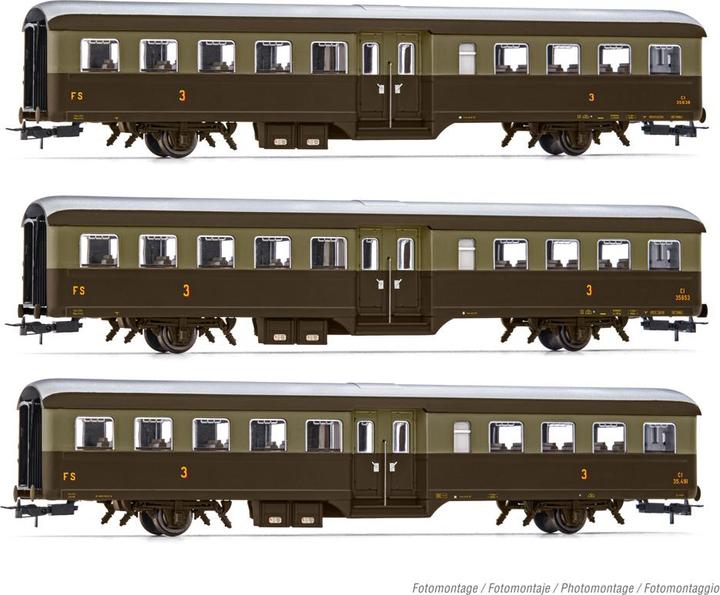 Immagine prodotto Rivarossi FS Set di 3 carrozze passeggeri Corbellini 1947 a due assi (Traccia H0)