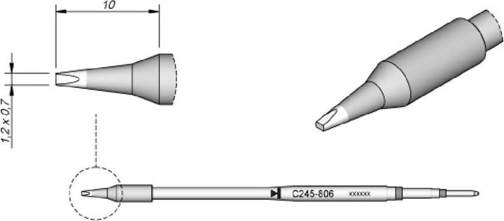 Produktbild JBC Lötspitze Serie C245 Meisselform, C245807/2,2 x 1,0 mm, gerade, 20 mm länger