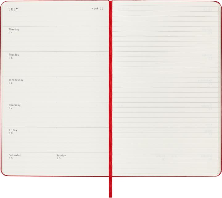 Productafbeelding Moleskine 18 maanden weekkalender 2024/2025, L/A5, 1 week = 1 pagina, rechts gelinieerd (A5, Engels)