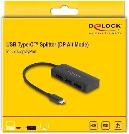 Image du produit Delock Splitter USB Type-C (DP Alt Mode) vers 3 x DisplayPort (15 cm)