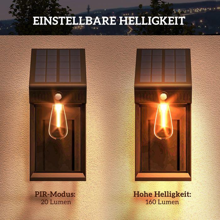 Produktbild Swisshandel24 Solar Wandleuchte LED Aussenleuchte Gartenleuchte warmweiss verstellbar Lichtsensor IP44 Schwarz (160 lm, IP44)