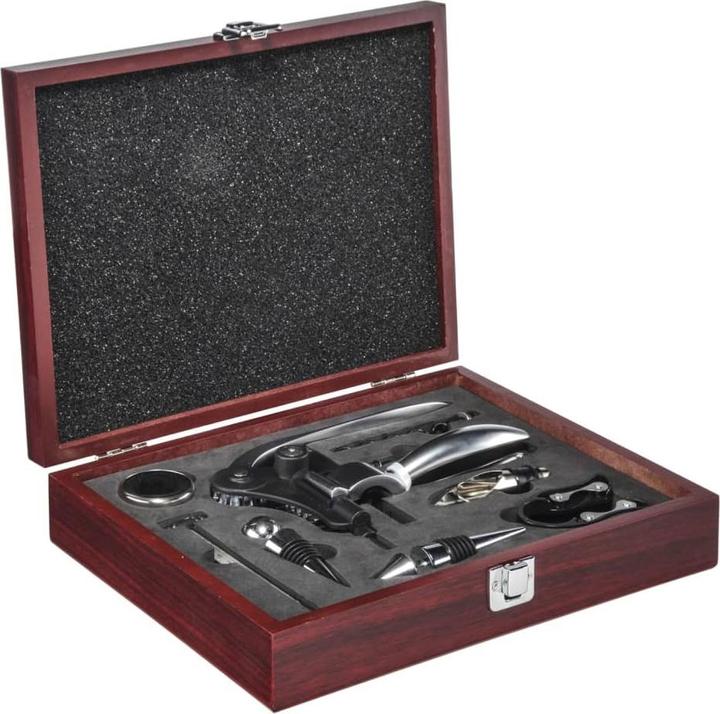 Immagine prodotto Childhome Set regalo vino in scatola di legno (Anello gocciolante, Chiusura per il vino, Versatore di vino, Termometro per vino)