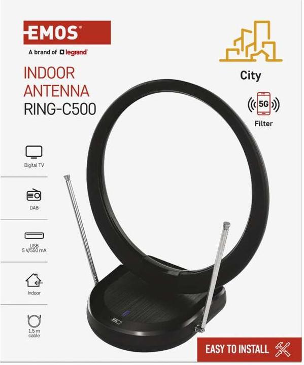 Image du produit Emos Antenne intérieure CITY RING-C500, filtre DVB-T2, DAB, LTE/4G/5G (Antenne d'intérieur, DVB-T / -T2)