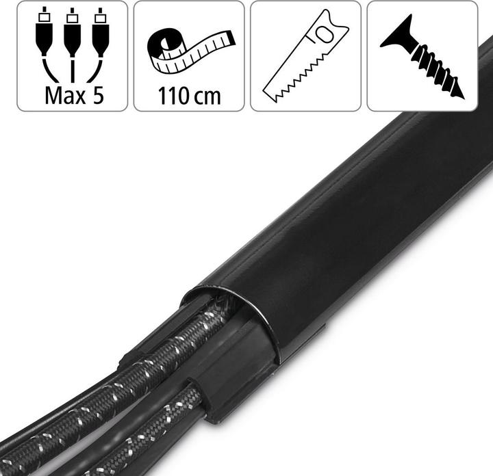 Actual product image Hama Aluminium cable duct, half-round, 110 x 3.3 x 1.8 cm, black (Duct, 110 cm)