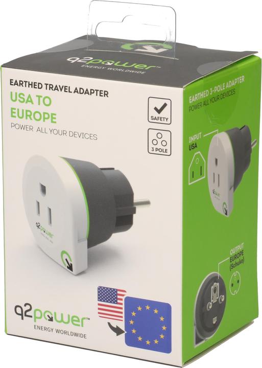 Actual product image Q2 Power Travel Adapter USA to Europe