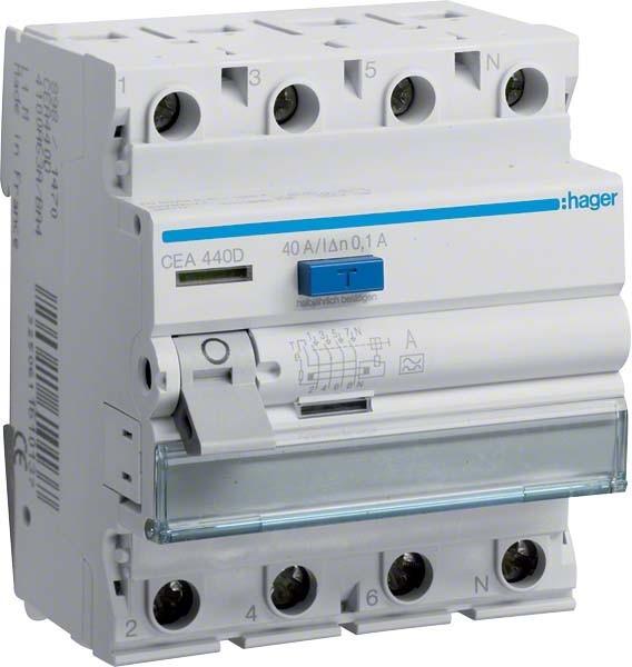 Actual product image Hager HAG CEA440D RCD circuit breaker 4P 40A 100mA type A