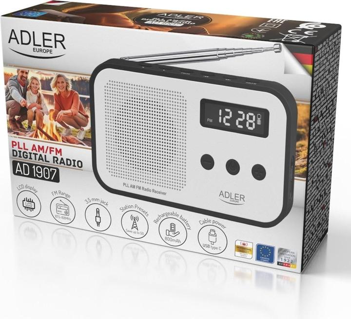 Actual product image Adler Interactive solution | Digital radio PLL AM/FM | AD 1907 | Alarm function | White/Black (AM, PLL, FM, VHF)