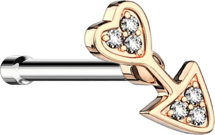 Image du produit Star Piercing Nasenstecker gerade rosegold Pfeil mit Herz (Acier chirurgical 316L, Laiton)