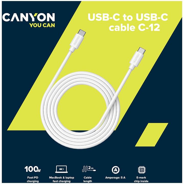 Immagine prodotto Canyon Cavo C-12 da USB-C a USB-C (2 m, USB 2.0)