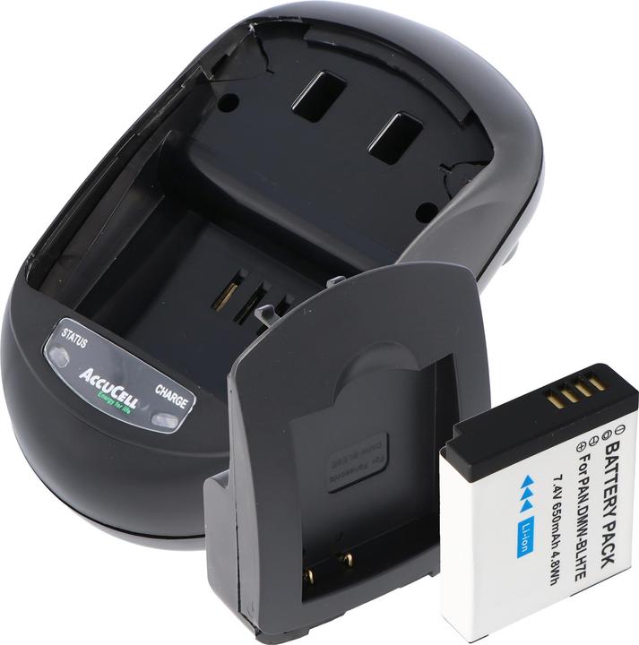 Produktbild AccuCell Schnell-Ladegerät und Akku passend für den Panasonic DMW-BLH7 Akku Lumix DMC-GM1, Lumix DMC-GM1K S (Kamera Akku Ladegerät)