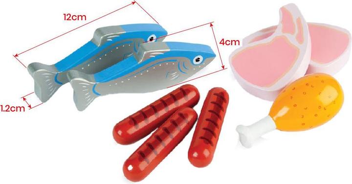 Productafbeelding Bigjigs Tidlo houten speelvoer vlees en vis in doos, 8 stuks.